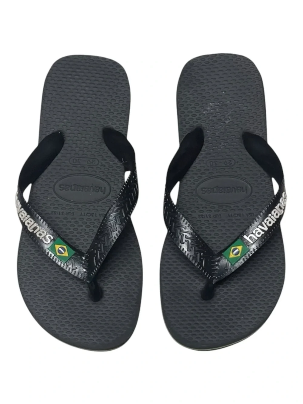 new J Crew x Havaianas ✪ Girls Boys Brazil Logo Flip Flops ✪ Black ✪ 29 30